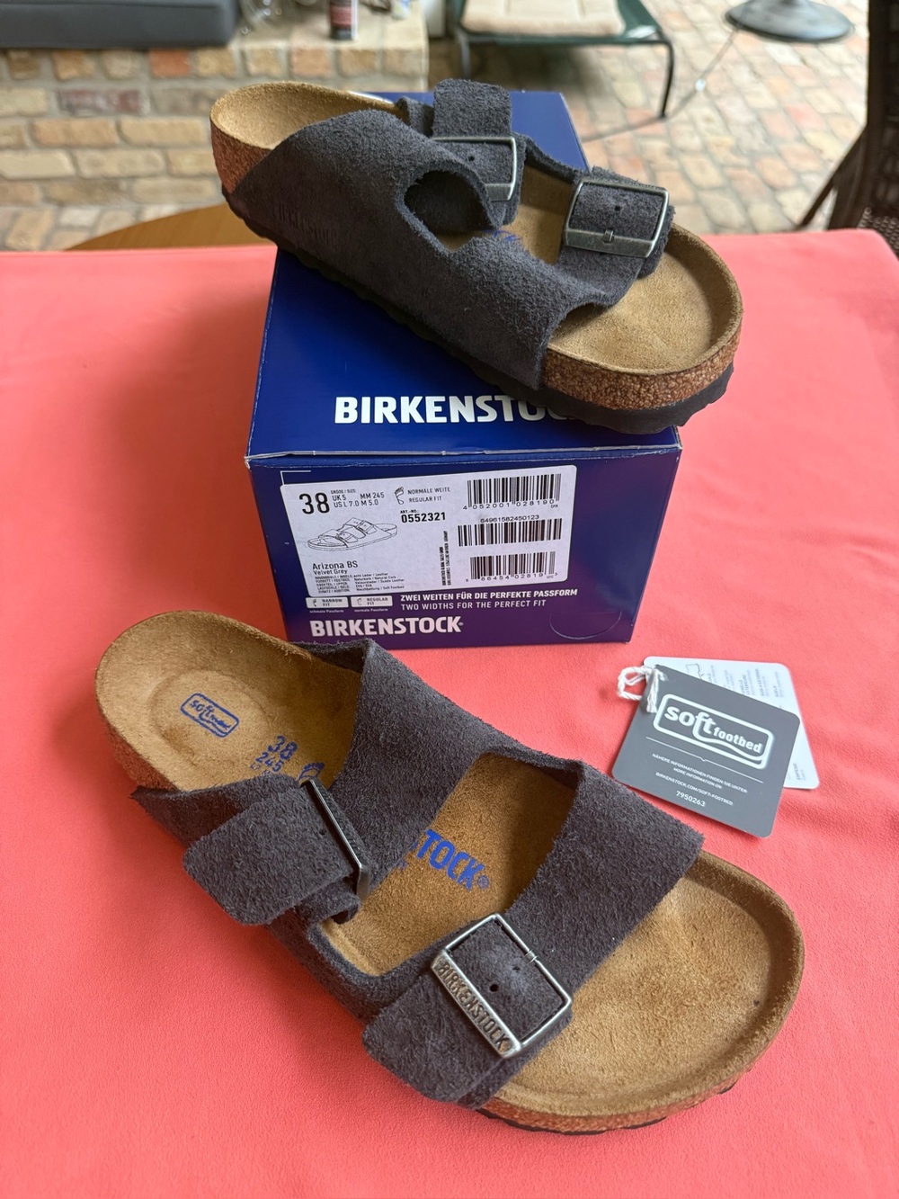 Birkenstock Arizona Suede Sandals Soft Footbed in Velvet Grey 38 W7 M5